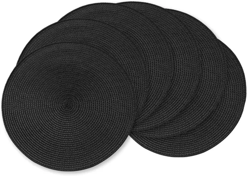 Miniatura 10 de AHHFSMEI Juego de 6 manteles individuales redondos trenzados de 15 pulgadas para mesas de comedor, tejido natural, resistentes al calor, color azul