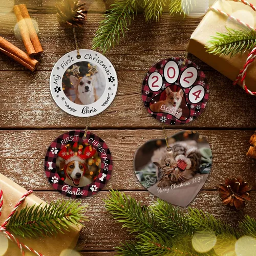 Miniatura 3 de Adornos de Navidad personalizados con foto 2025, nombre personalizado para perro y gato, adornos para árbol de Navidad, cachorros, perros, gatos