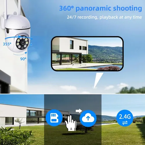 Miniatura 4 de CKK Cámara de seguridad 1080P para exteriores, 2 cámaras PTZ WiFi de 2 MP para el hogar (doble banda 2.4G/5G), panorámica/inclinación de 360°