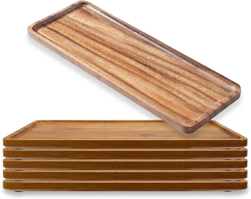 Miniatura 9 de Platos y bandejas de madera maciza de 13.8 pulgadas de madera de acacia natural para charcutería, tabla de quesos (3)