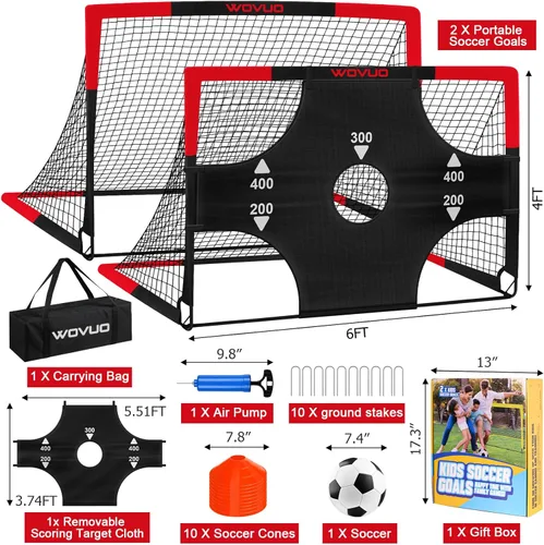 Miniatura 2 de Kids Soccer Goals for Backyard Set of 2, 6x4 ft Portable Toddler Soccer Goal Training Equipment with Soccer Target, Ball, Cones, Soccer Net for Kids