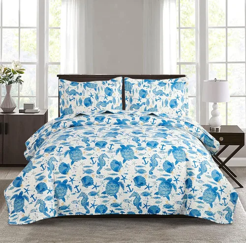 Miniatura 12 de Coastal Home Collection - Juego de colcha reversible tamaño individual con edredones, fundas de almohada, suave, ligero, patrón de océano tropical