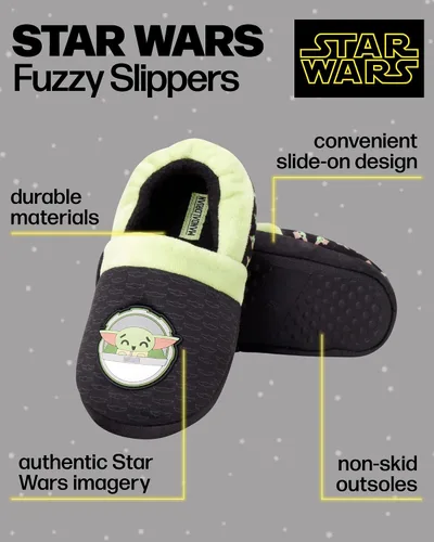 Miniatura 2 de Disney Pantuflas de Star Wars para niños, pantuflas peludas de Mandalorian Baby Yoda, suela antideslizante (niños pequeñosgrandes)
