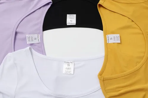 Miniatura 6 de Formeet17 4 piezas de camisetas cortas básicas con cuello redondo y manga casquillo para mujer