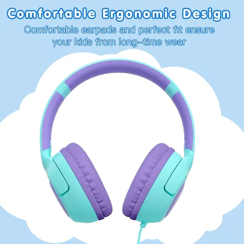 Miniatura 6 de ZIHNIC Auriculares con cable para niños, límite de volumen seguro de 85 dB para niños y niñas, almohadillas cómodas, diseño plegable