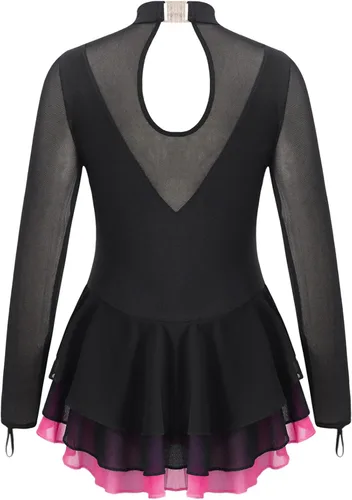Miniatura 2 de Loyan Vestido de patinaje artístico brillante para niñas y niñas, de malla, de manga larga, patinaje sobre ruedas, competición de baile