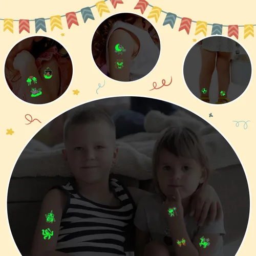 Miniatura 6 de Partywind 204 estilos de tatuajes temporales luminosos para niños, suministros de fiesta brillantes, regalos para bolsas de regalos, divertidas