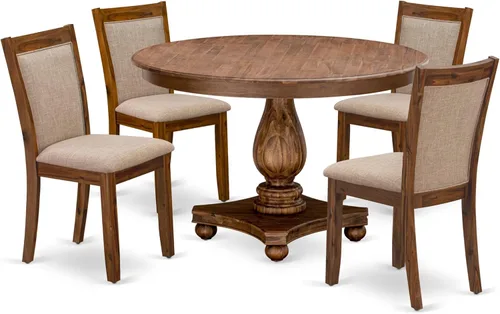 East West Furniture F2MZ5-N04 - Juego de muebles de comedor de 5 piezas, incluye una mesa de comedor redonda con pedestal y 4 sillas tapizadas de