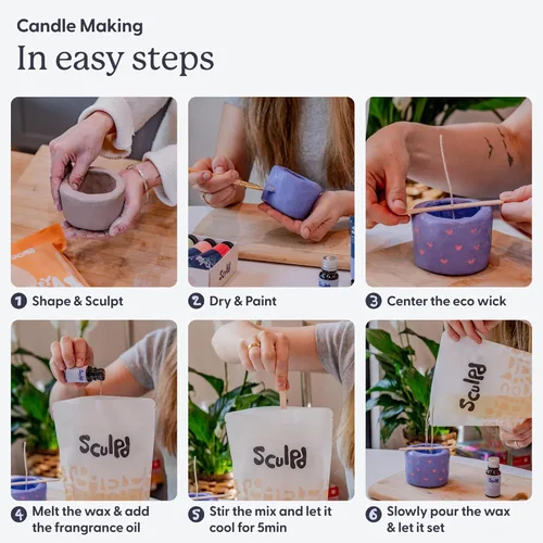 Miniatura 4 de Sculpd Kit de cerámica para hacer velas con arcilla seca al aire Rosa de peonía, kit de inicio de velas para principiantes para adultos con cera