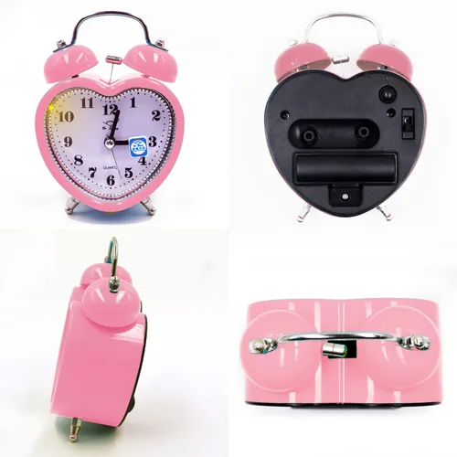 Miniatura 5 de Reloj despertador de plástico con forma de corazón pequeño de 3 pulgadas con forma de corazón duro, silencioso, analógico, de cuarzo