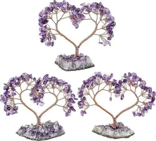 Miniatura 6 de SUNYIK Árbol de cristal curativo hecho a mano con base de amatista natural, árbol de dinero Fengshui de corazón de amor para decoración de oficina
