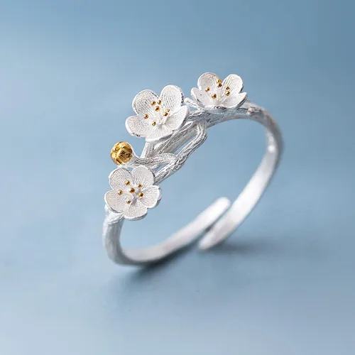 Miniatura 3 de Anillo exquisito estilo fresco señoras pareja amor anillos moda flor ciruelo abierto dedo anillo hecho a mano flor ajustable mujer joyería