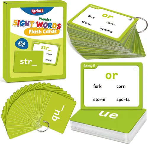 Miniatura 10 de Torlam Tarjetas flash de palabras de vista y fonética para niños, aprender a leer dígrafos, mezclas CVC, sonidos de vocales largas, ortografía