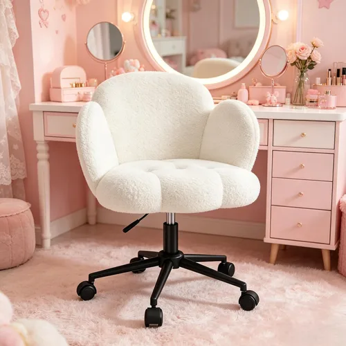 Miniatura 11 de Homkdom Silla de escritorio con ruedas, silla de tocador con respaldo, silla tapizada para oficina en casa, altura ajustable, sillas de tareas