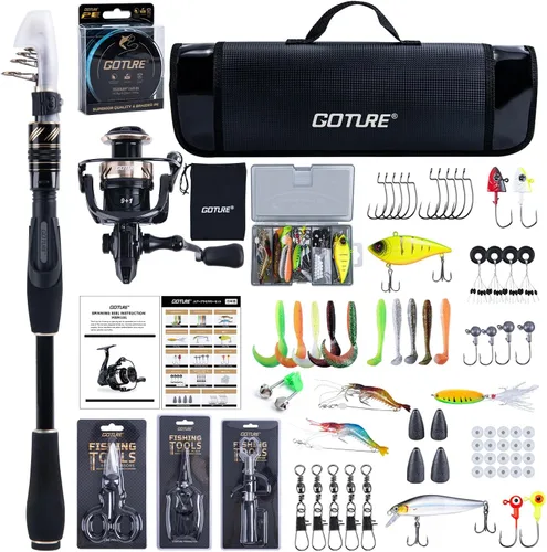 Miniatura 12 de Goture Combo de Caña de Pescar y Carrete - Caña de Pescar Telescópica de Fibra de Carbono - Carrete Giratorio con 9+1 Rodamientos Blindados de Acero