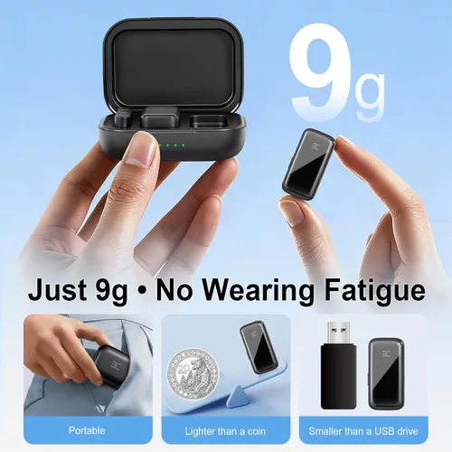 Miniatura 4 de EX Sistema de micrófono inalámbrico Lavalier, micrófonos de doble clip + funda de carga, rango de 164 pies Plug-and-Play para iPhone/Android