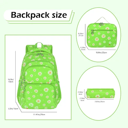 Miniatura 51 de goldwheat Mochilas impresas margaritas con paquete de almuerzo, estuche de lápices 3pcs, bolsa ligera resistente al agua para la escuela secundaria