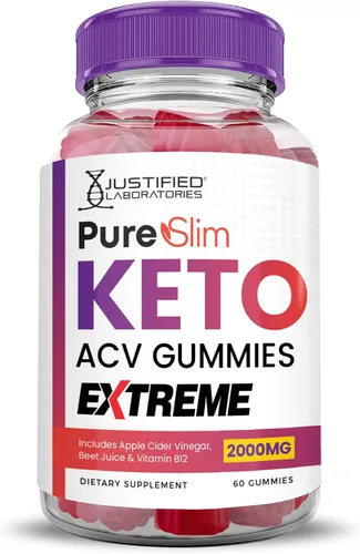Justified Laboratories Pure Slim Keto ACV Gummies Extreme (2000 mg) - 60 unidades - Hecho con la madre y vitamina B12 - Sin OMG, vegano, sin gluten