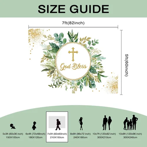 Miniatura 7 de Mocsicka Telón de fondo de bautismo con texto en inglés "God Bless Bautismo" de 7 x 5 pies, pancarta de primera comunión para niños y niñas, hojas