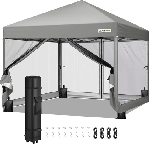 Miniatura 10 de VIVOHOME Toldo desplegable fácil de 8 x 8 pies, tienda de campaña para exteriores con mosquitera, 2 puertas con cremallera y bolsa enrollable