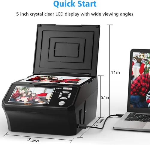 Miniatura 2 de Foto, tarjeta de identificación, escáner de diapositivas y negativos con pantalla LCD grande de 5 pulgadas, digitalizador de película