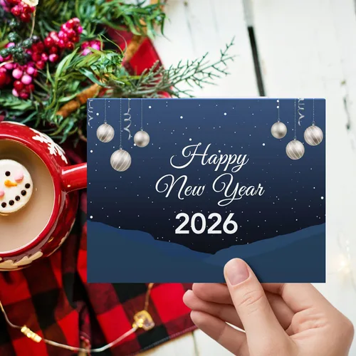 Miniatura 4 de Tarjetas de felicitación de feliz año nuevo 2026 – Nochebuena azul nevada de invierno, Navidad, Año Nuevo, vacaciones, saludos, invitaciones