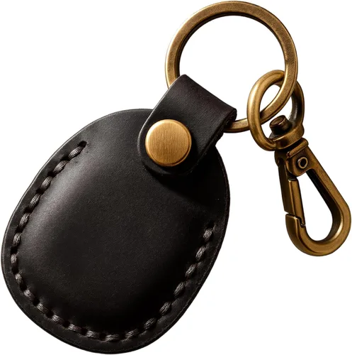 Llavero de Airtag de cuero genuino, llavero portátil de Air tag con anillos para llaves, funda de cobertura oculta completa compatible con Airtag de
