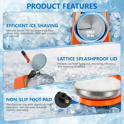 Miniatura 3 de ZENY Picador de hielo eléctrico 300W 1400r/min con cuchillas de acero inoxidable, máquina picadora de hielo para uso en cocina, accesorio para hacer