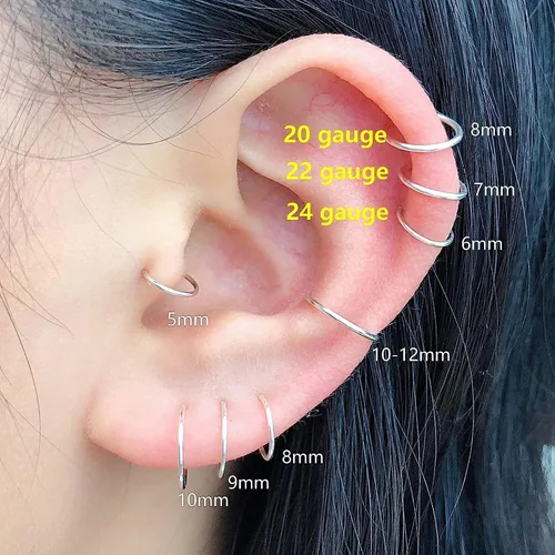 Miniatura 42 de Small Gold or Sterling Silver Huggie Hoop Earrings for Women Cartilage Nose Helix Tragus