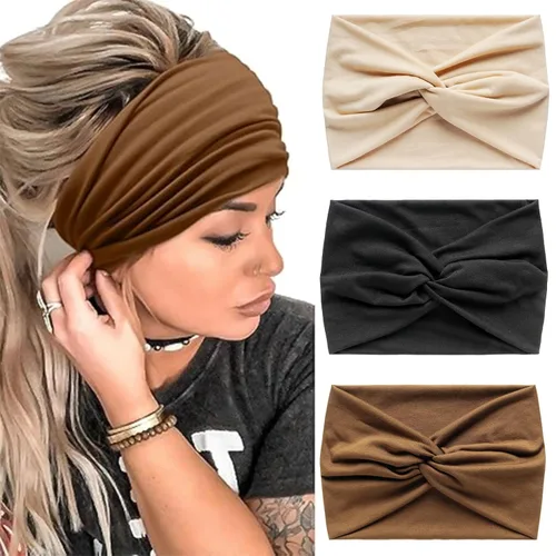 Miniatura 14 de Diademas bohemias para mujer, bandas suaves para el cabello, anudadas, elásticas, antideslizantes, bandeau, bandeau, yoga, correr, entrenamiento
