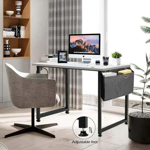Miniatura 6 de Lufeiya Escritorio de computadora blanco para espacios pequeños, oficina en casa, 39 pulgadas, moderno escritorio de estudio para PC con gancho