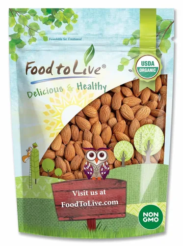 Miniatura 8 de Food to Live Almendras orgánicas de California, 8 onzas, sin OMG, enteras, sin sal, sin tostar, keto, nueces veganas a granel. Rico en vitamina E.