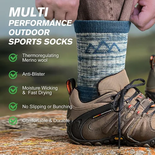 Miniatura 4 de innotree 3 Pack Men's Merino Wool Hiking Socks, Micro Crew Cushioned Hiking Walking Thermal Moisture Wicking Trekking Socks