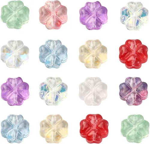 LiQunSweet 100 cuentas de cristal checo transparentes de 10 colores, cuentas sueltas de hoja de trébol para hacer joyas y manualidades, 0.295 x