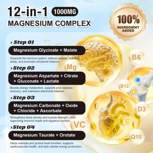 Miniatura 3 de 2 paquetes de cápsulas de complejo de magnesio liposomal de 1400 mg (citrato, glicinato, malato, etc.), 12 tipos activos de magnesio con vitamina