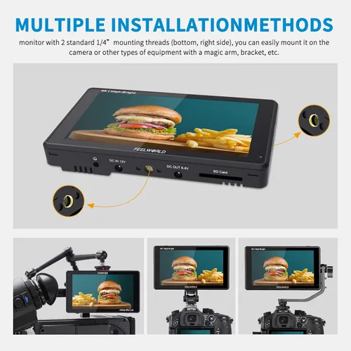 Miniatura 9 de FEELWORLD Monitor de campo de cámara de 6 pulgadas 1600Nit, Full HD1920x1080IPS 3D LUT forma de onda Vector Scope Monitor de video 4K HDMI