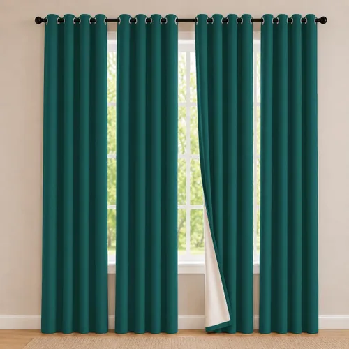 Miniatura 41 de 2 paneles de cortinas 100% opacas, cortinas ligeras con aislamiento térmico con ojales para dormitorio, sala de estar, tratamiento de ventana