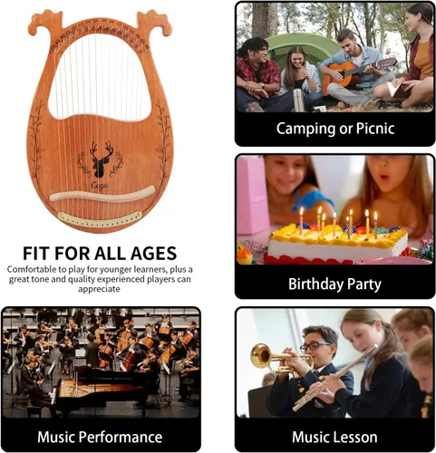 Miniatura 7 de Arpa de Lira, Arpa Acústica de Caoba de 16 Cuerdas con Cuerdas Extras, Púas, Palanca de Afinación, Bolsa de Concierto Negra, Manual