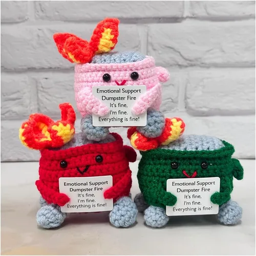 Miniatura 8 de RovyFota Contenedor de basura de ganchillo de apoyo emocional con tarjeta positiva, bonita decoración de habitación, juguetes de punto, divertidos