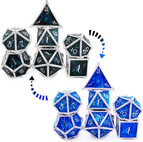 Miniatura 9 de Juego de dados de metal con hojas de vid mágicas huecas, juego de 7 dados para juegos de rol, dados de D&D Dungeons and Dragons