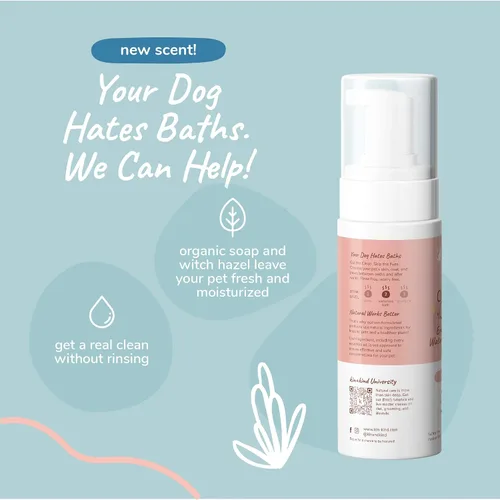Miniatura 2 de kin+kind Champú seco sin agua para perros, sin enjuague, elimina la picazón y el olor, fórmula natural con hamamelis, aceite de coco, aceite