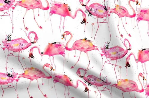 Spoonflower Tela a gran escala, rosa, flamencos, acuarela, tropical, pájaro, animal, impreso en tela de gasa Fat Quarter - Costura de ropa de moda