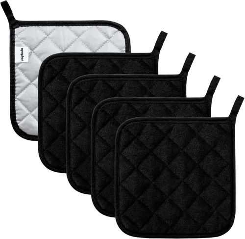 Soporte para ollas de algodón, lavable a máquina, resistente al calor, soporte para ollas, almohadillas calientes, salvamanteles para cocinar y Negro