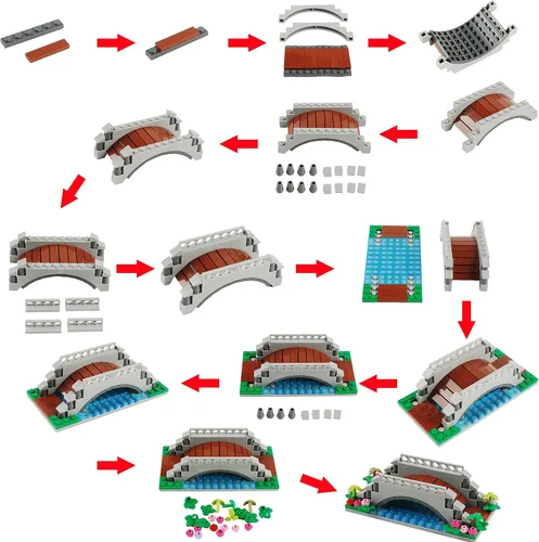 Miniatura 8 de BAENRCY Arch Bridge - Bloques de construcción para estanque, accesorios de fuente, juego de calles, kit de ladrillos de construcción, juego de Grande