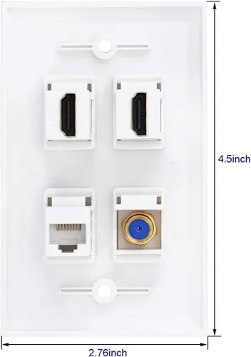 Miniatura 2 de Placa de pared Ethernet coaxial HDMI, 1 puerto Cat 6 RJ45, 1 puerto de TV coaxial tipo F y placa de pared Keystone HDMI de 2 puertos