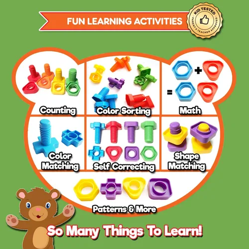 Miniatura 6 de Tuercas y pernos jumbo para niños pequeños – Juego de juego Montessori para niños pequeños y niños pequeños 12 juguetes educativos de terapia