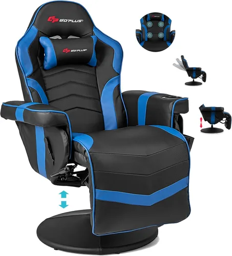 Miniatura 10 de POWERSTONE - Silla reclinable para videojuegos, silla de masaje de poliuretano con reposapiés, soporte para tazas, reposacabezas y bolsa lateral