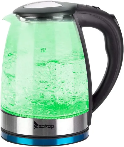 Miniatura 8 de Hervidor de té eléctrico de vidrio de 1.8 L, hervidor de agua eléctrico de hervido rápido, caldera de agua caliente y calentador de té, con luces