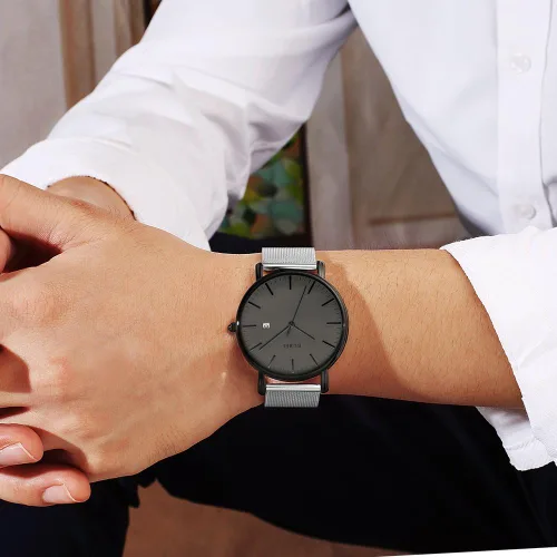 Miniatura 3 de BUREI - Reloj de pulsera analógico para hombre con fecha, extensible de malla de acero inoxidable