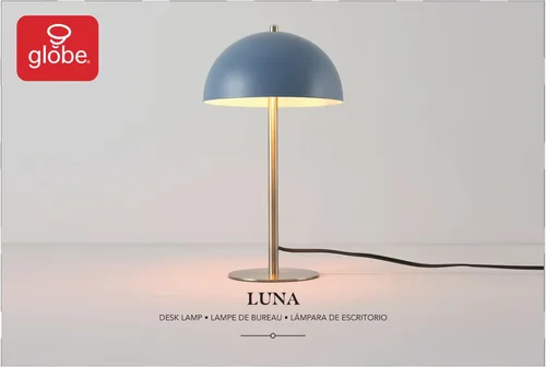 Miniatura 8 de GLOBE Electric 52942 - Lámpara de escritorio azul de 15 pulgadas con detalles de latón, interruptor basculante de encendido/apagado en línea, ideal
